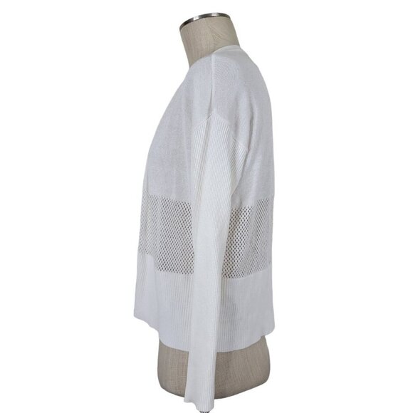 Vince Camuto Cardigan Size S Open Front Cut Out Center 3/4 Ribbed Sleeve White - Picture 2 of 9